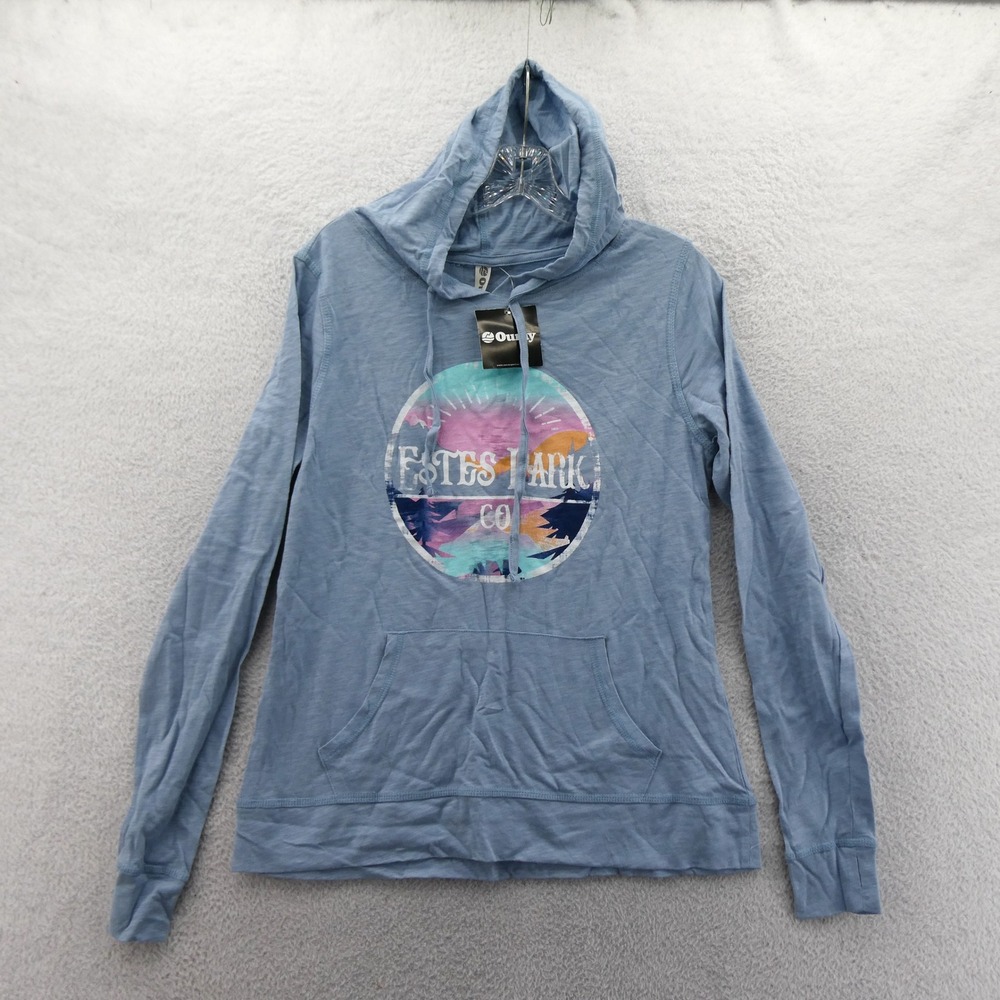 Ouray Hoodie Women Small Estes Park Colorado Blue Graphic Pullover Slub Knit